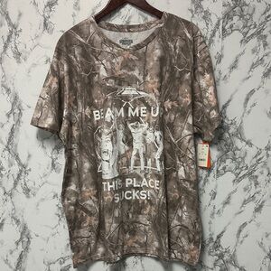 Stranger Things Men’s  ‘Beam Me Up' Graphic Short Sleeve Tee Brown Camo Size XXL